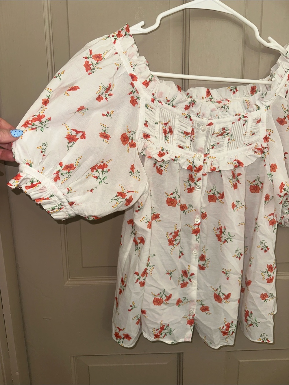 DÔEN Floral Puff Sleeve Ruffle Blouse XS Cottagecore Romantic Top - Picture 6 of 8